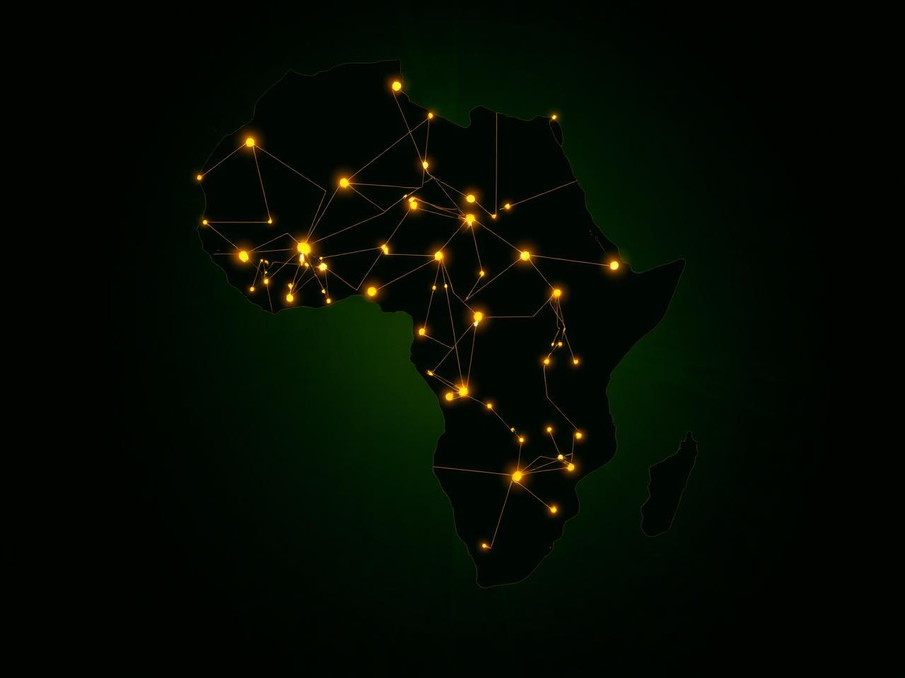 Africa map showing key markets connected by a gold network